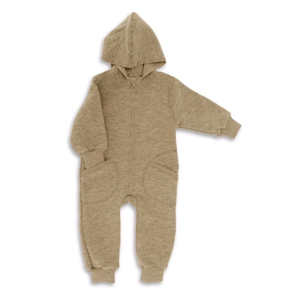 Engel Organic Wool Coverall 110/116 4-6 yrs Boiled Wool Hooded Almond Germany